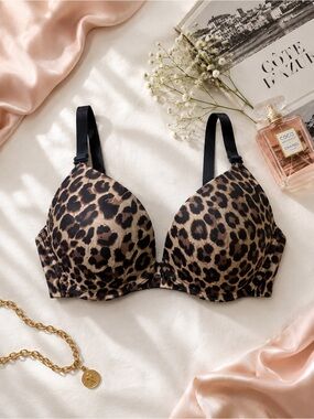 Forever 21 Lingerie Leopard Tan & Black Print T-Shirt Padded Bra 34B